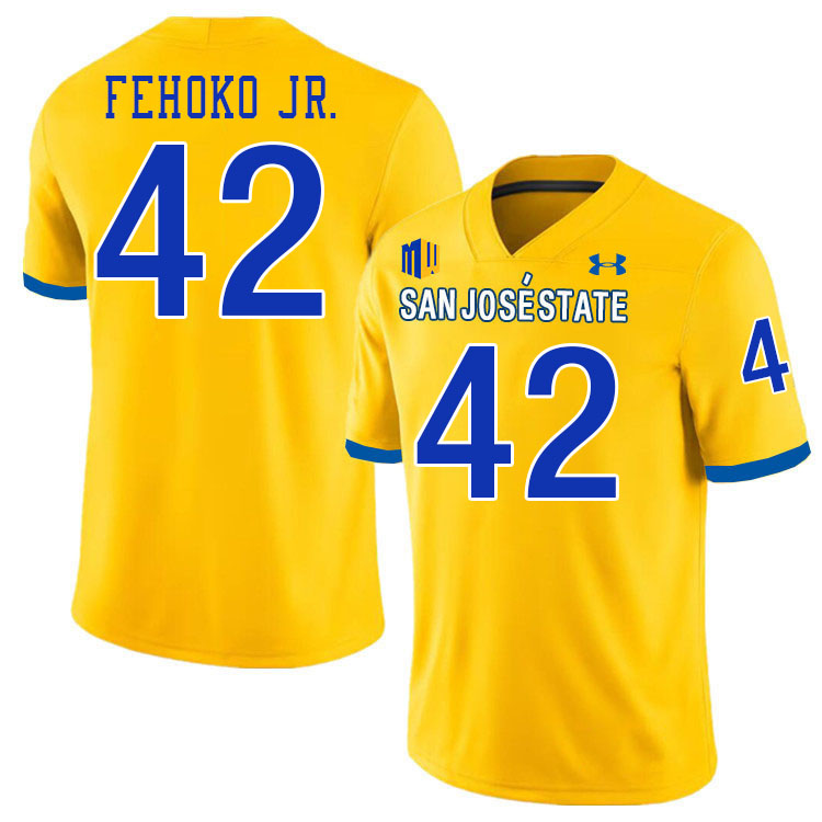 #42 Viliami Fehoko Jr. SJSU Jersey,San Jose State Spartans Football Jersey College Uniforms-Gold